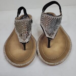 Juliet Rhinestone Slingback Sandals Womens 6.5 Silver Dress Flat Shoes